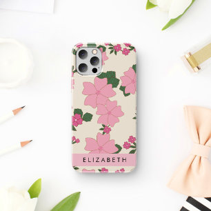 Coque iPhone 16 Fleurs roses, motif de fleurs, votre nom
