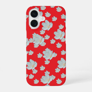 Coque iPhone 16 Fleurs sur fond rouge