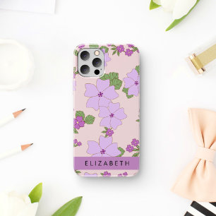 Coque iPhone 16 Fleurs Violettes, Motif De Fleurs, Votre Nom