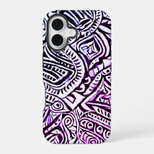 Coque iPhone 16 Fond de tourbillons noir et blanc