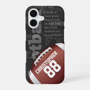 Coque iPhone 16 Football américain personnalisé sur tableau noir
