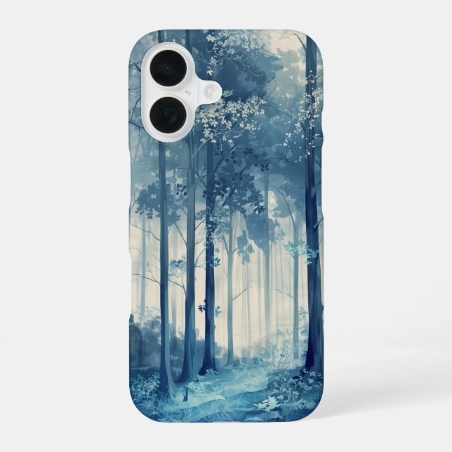 Coque iPhone 16 Forêt bleue cool (Verso)