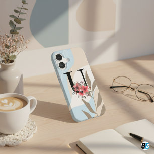 Coque iPhone 16 Forme botanique Boho Retro avec nom 1st Capital U