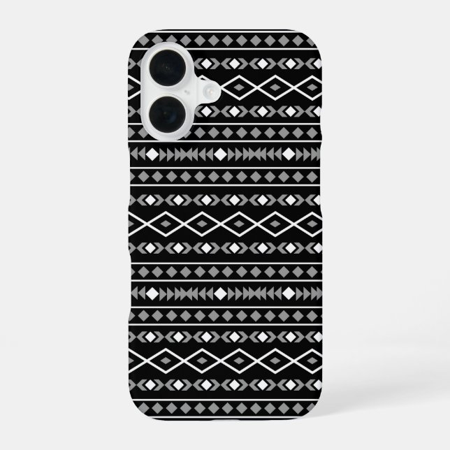 Coque iPhone 16 Formes aztèques Motif blanc gris noir (Verso)