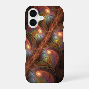 Coque iPhone 16 Fractale marron abstrait fluorescent coloré tripan