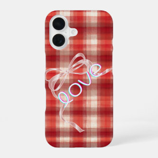 Coque iPhone 16 Gingham Check Love Ribbon Phone Case