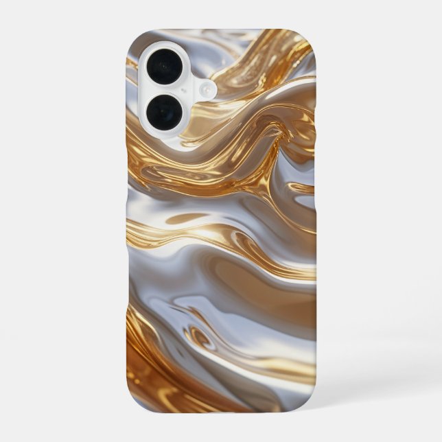 Coque iPhone 16 Gold and Silver Liquid Metal – Luxury Abstract (Verso)