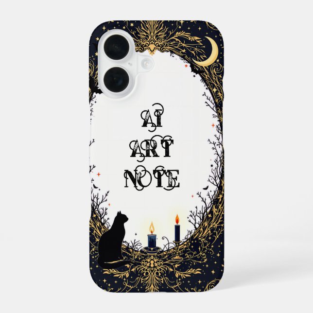 Coque iPhone 16 Gothic Black Cat and Candle Moonlit Frame (Verso)
