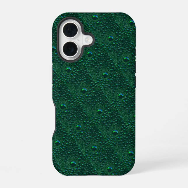 Coque iPhone 16 Gouttes d'eau sur métal vert (Verso)