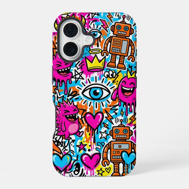 Coque iPhone 16 Graffiti Collage Pattern Phone Case iPhone 16 (Verso)