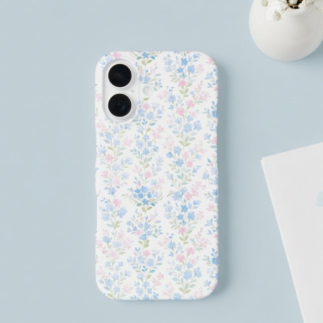 Coque iPhone 16 Grandmillennial Floral Phone Case (pretty coquette grandmillennial pink blue floral phone case)