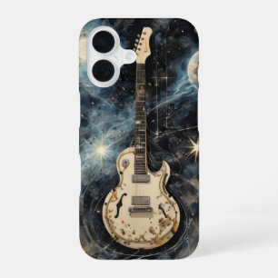 Coque iPhone 16 Guitare électrique flottant dans l'espace musical 