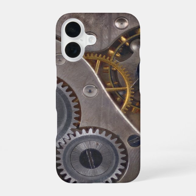 Coque iPhone 16 Horlogerie Steampunk Rouages Rouillés (Verso)