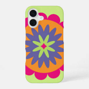 Coque iPhone 16 illustration de formes florales orange et rose