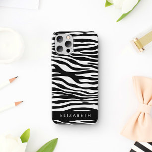 Coque iPhone 16 Impression Zèbre, Grilles, Noir Et Blanc, Votre No