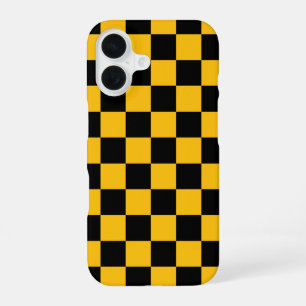 Coque iPhone 16 Imprimé à carreaux jaunes et noirs