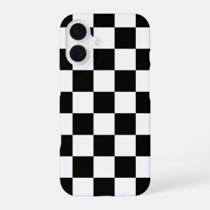 Coque iPhone 16 Imprimé à carreaux noir et blanc