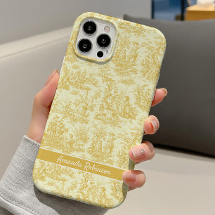 Coque iPhone 16 Imprimé toile de jouy jaune vintage