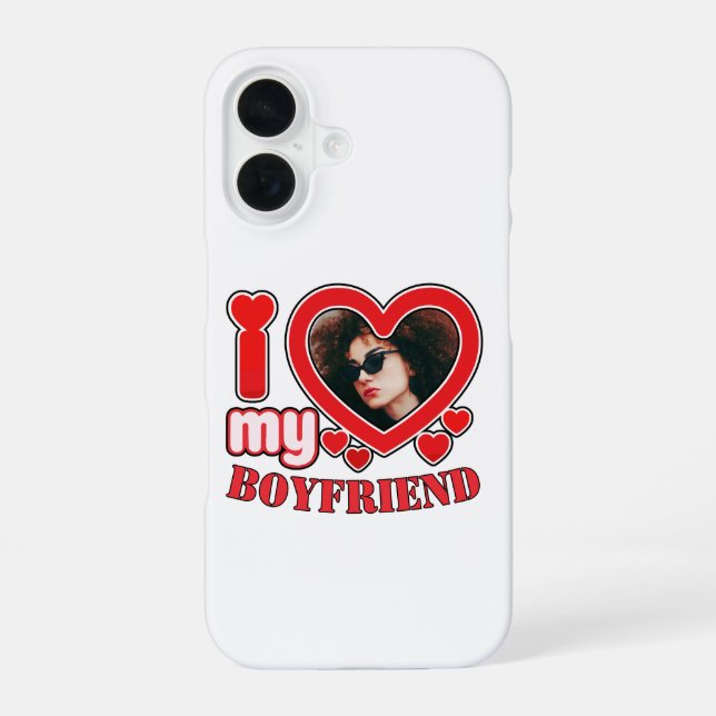 Coque iPhone 16 J'Aime Mon Copain Texte Et Photo Personnalisés (Verso)