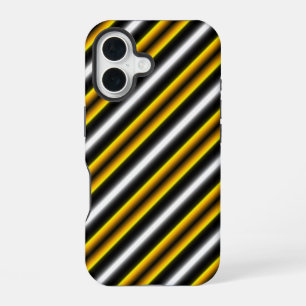 Coque iPhone 16 Jaune Noir Blanc Rayures Arc-en-ciel