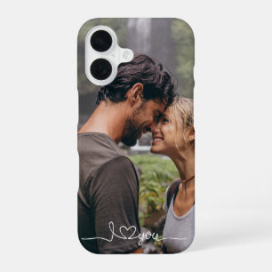 Coque iPhone 16 Je t'aime en écriture blanche avec cœur personnali