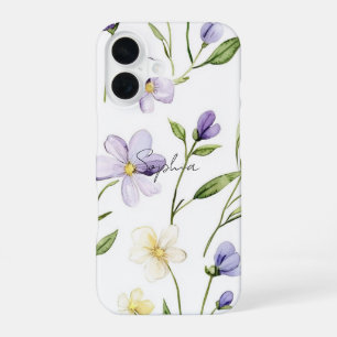 Coque iPhone 16 Jolies Fleurs Jaunes Violettes