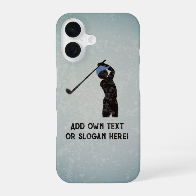 Coque iPhone 16 Joueur de golf moderne sur Grunge Metal look, votr (Verso)