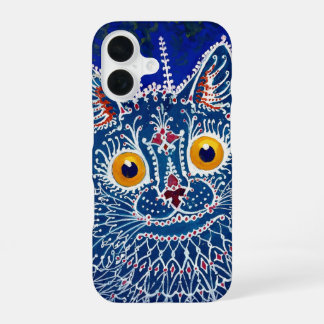 Coque iPhone 16 Kaleidoscope Cat bleu