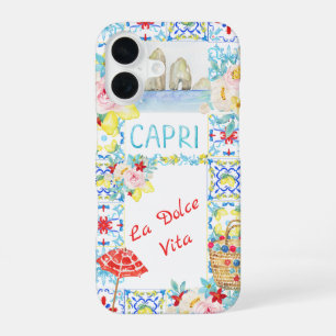 Coque iPhone 16 La Dolce Vita Capri Carreaux Bleus Italien