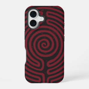 Coque iPhone 16 Labyrinthe à Cercle Noir (Marron) Beaux-Arts