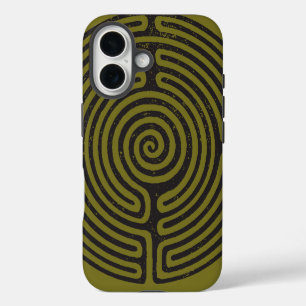 Coque iPhone 16 Labyrinthe à Cercle Noir (Olive) Beaux-Arts