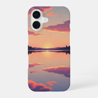 Coque iPhone 16 Lac au coucher de soleil rétro