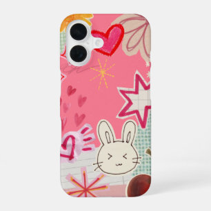 Coque iPhone 16 Lapin Y2K, esthétique Cœurs & Étoiles