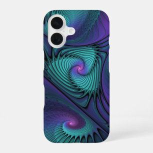 Coque iPhone 16 L'art fractal abstrait moderne violet rencontre le
