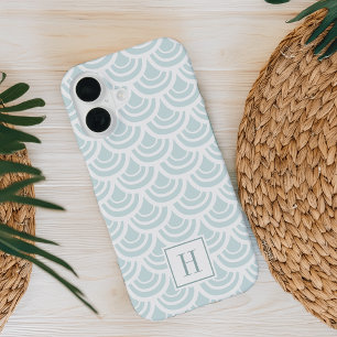 Coque iPhone 16 Légère motif monogramme en écaille de poisson Aqua