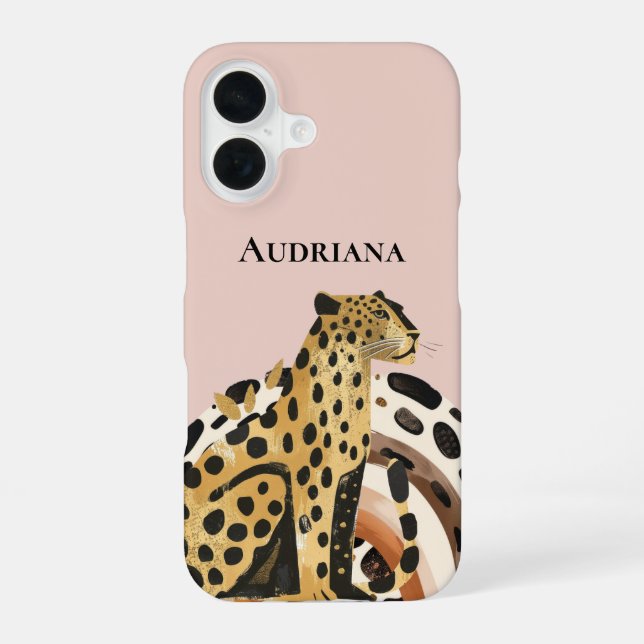 Coque iPhone 16 Léopard doré rose (Verso)