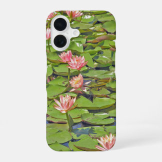 Coque iPhone 16 Ligne de nénuphars roses