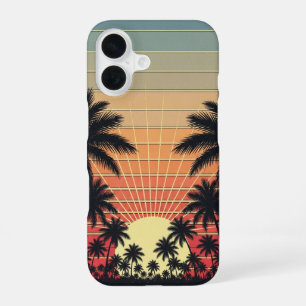 Coque iPhone 16 Lignes Rétro Tropicales au Lever du Soleil