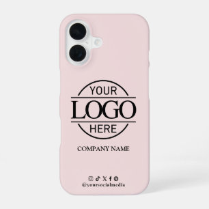 Coque iPhone 16 Logo d'entreprise & Média Social Rose Promotionnel