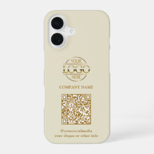 Coque iPhone 16 Logo d'entreprise moderne beige et code QR promoti