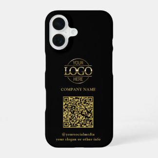 Coque iPhone 16 Logo d'entreprise moderne noir & Code QR Promotion
