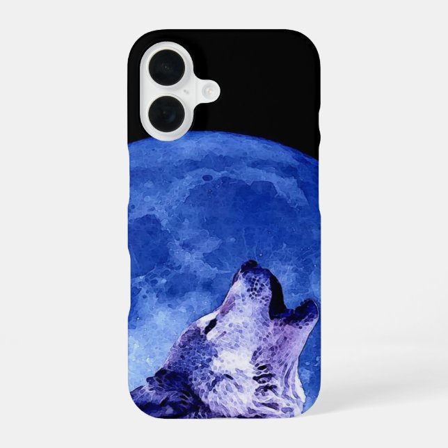 Coque iPhone 16 Loup hurlant à la lune (Verso)