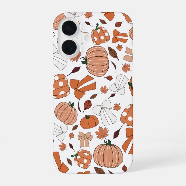 Coque iPhone 16 Love for Autumn Fall Pumpkins Bows Leaves Pattern (Verso)
