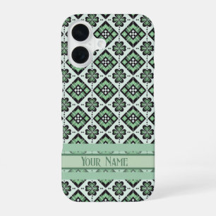 Coque iPhone 16 Lucky Plaid Clover Motif