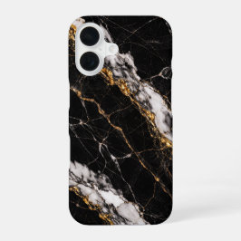 Coque iPhone 16 Luxury Black Marble Gold Vein Phone Case
