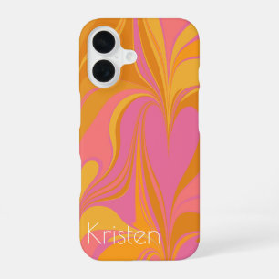 Coque iPhone 16 Marbre Abstrait en Jaune clair et rose