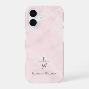 Coque iPhone 16 Marbre blanc et rose poussiéreux pailleté personna