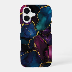Coque iPhone 16 Marbre Impérial Améthyste Luxe Violet Turquoise