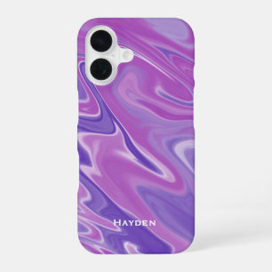 Coque iPhone 16 Marbre Liquide Violet Abstrait Personnalisé