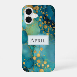 Coque iPhone 16 Marbre sarcelle, turquoise et or